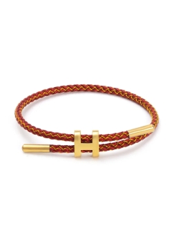Bracelet Rouge & Fil Doré avec Lettre H – Élégance affirmée et éclat précieux