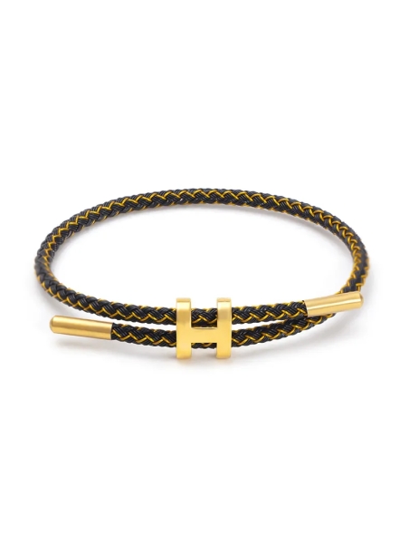 Bracelet Noir & Fil Doré avec Lettre H – Intemporel, chic et audacieux
