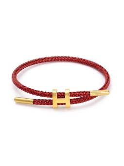 Bracelet Rouge & Fil Doré – Lettrine H et finitions dorées éclatantes