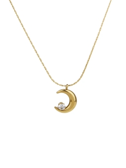 Collier Lune Dorée et Cristal – Élégance Lunaire en Acier Inoxydable