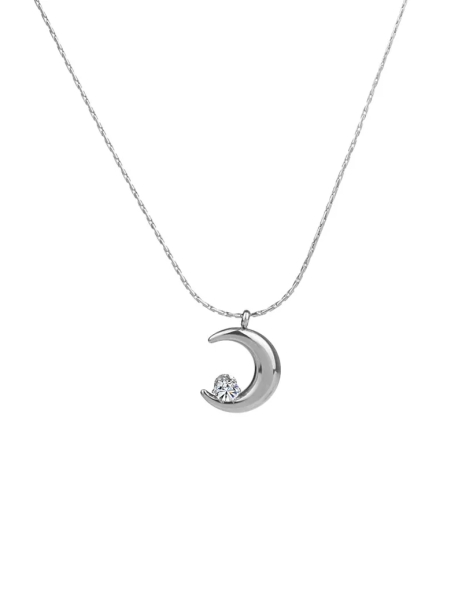 Collier Lune Argentée et Zircon Étincelant – Élégance Céleste