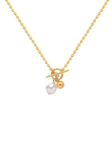 Collier Doré à Perle Baroque et Fermoir T – Charme Chic et Moderne