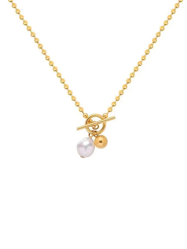 Collier Doré à Perle Baroque et Fermoir T – Charme Chic et Moderne