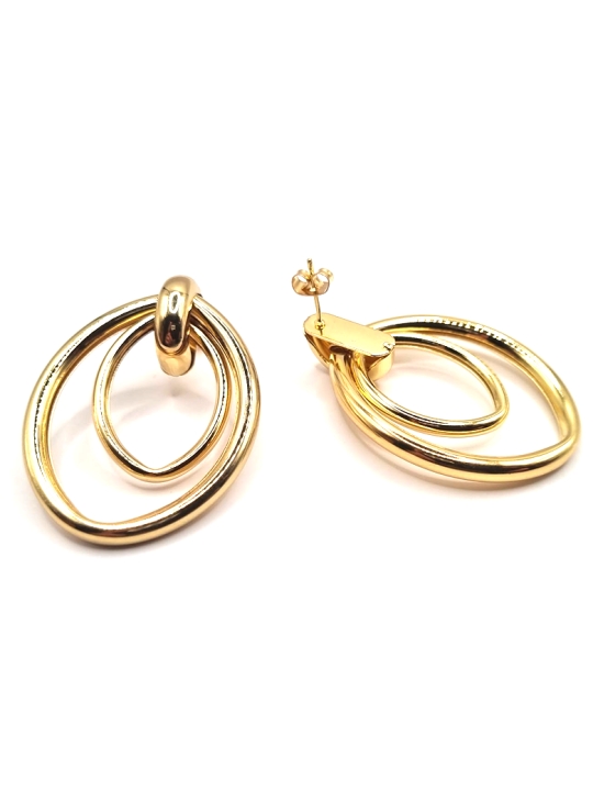 Boucles d’Oreilles Anneaux Entrelacés Dorés – Design Moderne et Élégance Sculptée