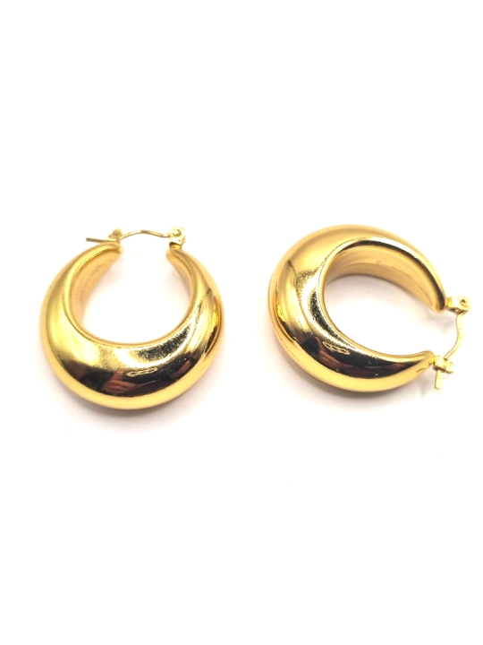 Boucles d’Oreilles Créoles Bombées Dorées – Finition Miroir en Acier Inoxydable