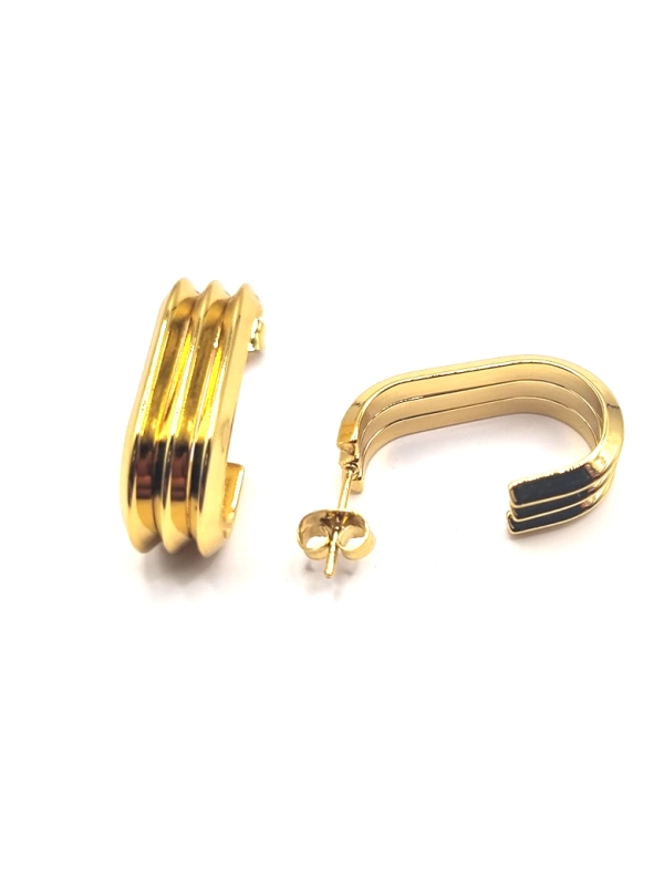 Boucles d’Oreilles Triple Anneau Rectangulaire – Acier Inoxydable Doré Brillant