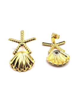 Boucles d’Oreilles Étoile & Coquillage – Acier Inoxydable Doré