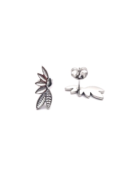 Boucles d’Oreilles Feuilles Argentées Sculptées – Acier Inoxydable Élégant