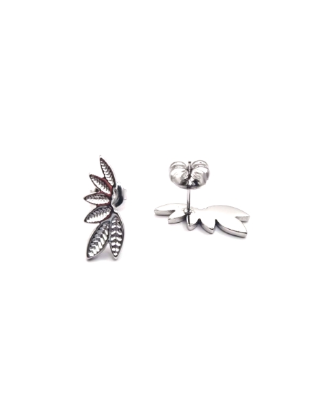 Boucles d’Oreilles Feuilles Argentées Sculptées – Acier Inoxydable Élégant
