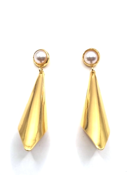 Boucles d'Oreilles Pendantes Dorées & Perle Blanche – Chic Intemporel