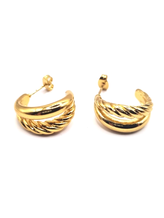 Boucles d'Oreilles Demi-Créoles Dorées Torsadées – Élégance Texturée