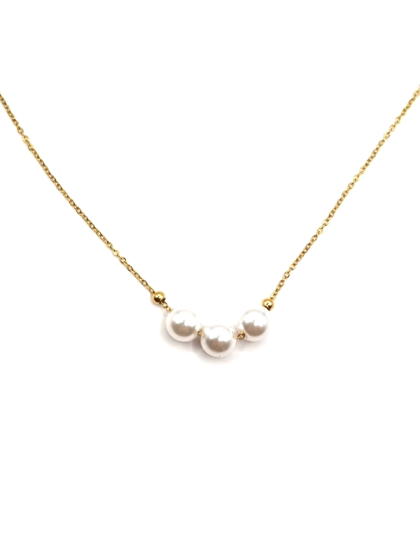 Collier En Acier Inoxydable Doré Avec Perles Blanches Et Dorées - Neuf Avec étiquettes - Sans Marque