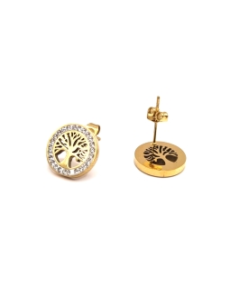 Boucles d’Oreilles Arbre de Vie Dorées – Acier Inoxydable & Strass Étincelants