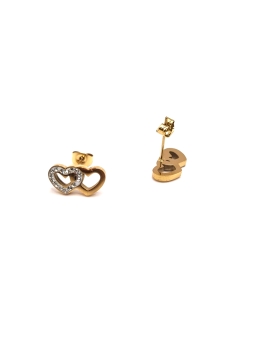 Boucles d’Oreilles Deux Cœurs Entrelacés Dorés – Acier Inoxydable & Zircon Étincelant