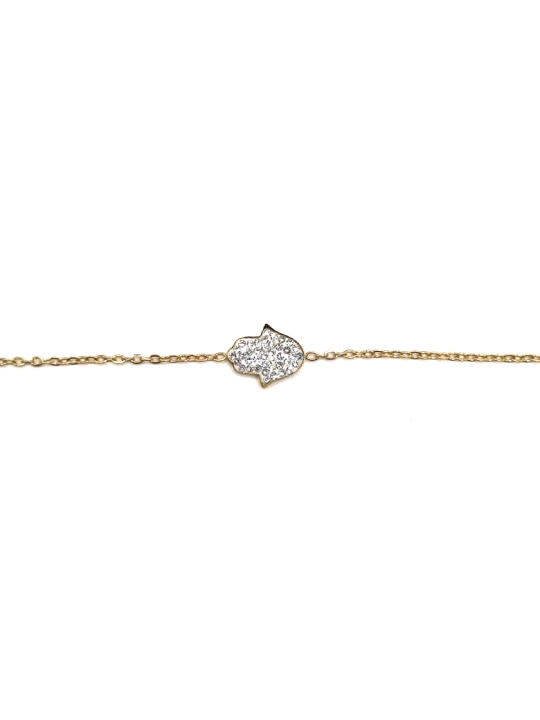 Bracelet Main Hamsa Zircons – Porte-Bonheur Doré en Acier Inoxydable