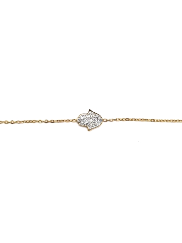 Bracelet Main Hamsa Zircons – Porte-Bonheur Doré en Acier Inoxydable