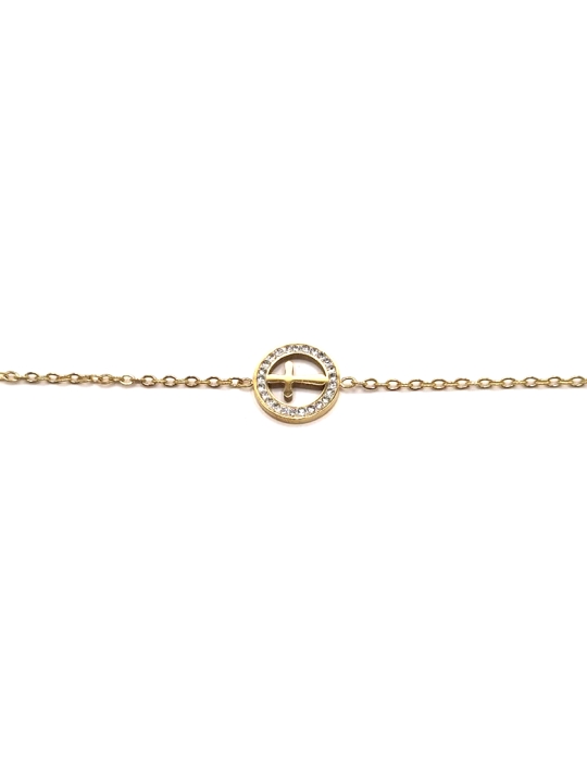 Bracelet Croix Cercle Doré – Symbole Spirituel avec Zircons Brillants