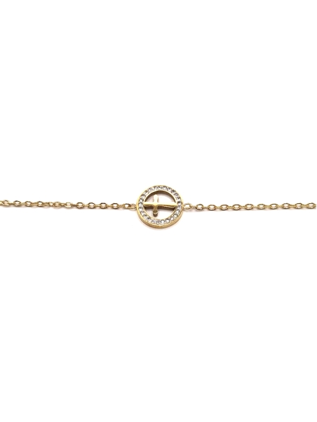 Bracelet Croix Cercle Doré – Symbole Spirituel avec Zircons Brillants