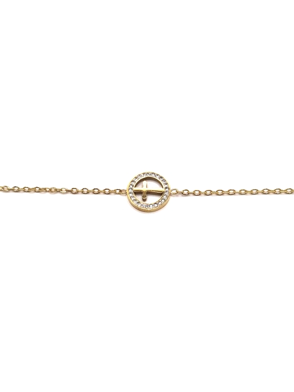 Bracelet Croix Cercle Doré – Symbole Spirituel avec Zircons Brillants