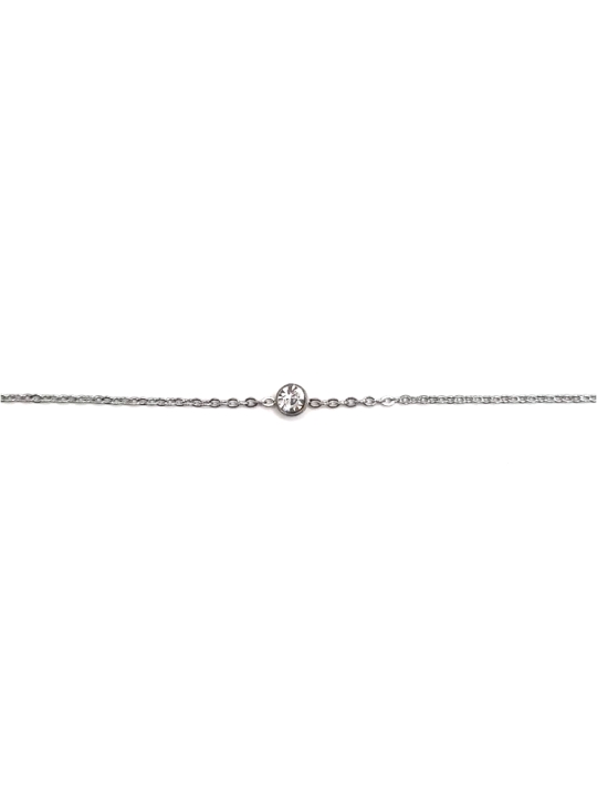 Bracelet Argenté Minimaliste avec Strass – Élégance Pure en Acier Inoxydable