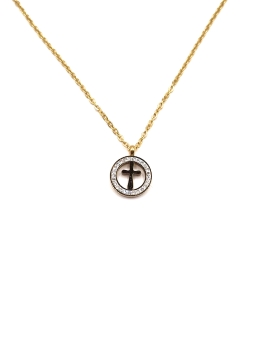 Collier Cercle Croix Doré & Zircon – Élégance Spirituelle