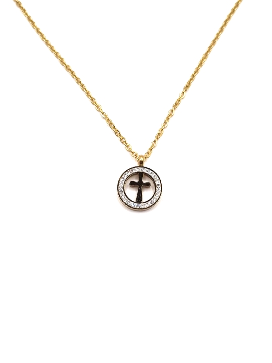 Collier Cercle Croix Doré & Zircon – Élégance Spirituelle