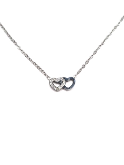 Collier Double Cœur Entrelacé Argenté – Symbole d’Amour Éternel