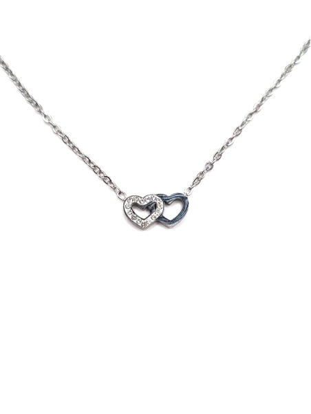 Collier Double Cœur Entrelacé Argenté – Symbole d’Amour Éternel