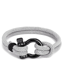 Bracelet Marin Corde Grise avec Fermoir Noir – Style Nautique 23 cm