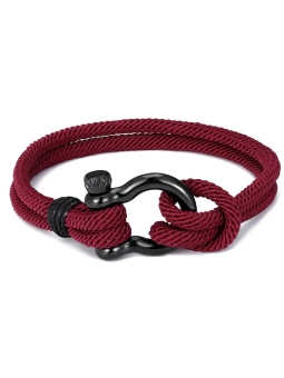 Bracelet Marin Corde Bordeaux avec Fermoir Noir – Élégance Nautique 23 cm