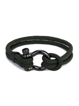 Bracelet Marin Corde Vert Foncé avec Fermoir Noir – Style Aventurier 23 cm