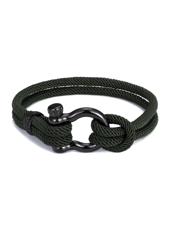 Bracelet Marin Corde Vert Foncé avec Fermoir Noir – Style Aventurier 23 cm