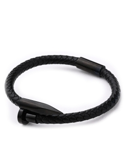 Bracelet Clou Noir Mat et Cuir Tressé – Style Minimaliste et Puissant