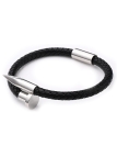Bracelet Clou Acier Argenté & Cuir Noir – Élégance Moderne et Intemporelle