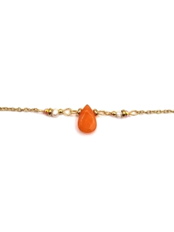 Bracelet Goutte Orange et Perles – Acier Inoxydable Doré