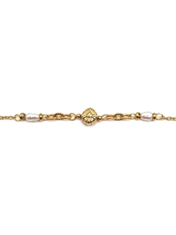 Bracelet Coquillage Doré et Perles Blanches – Acier Inoxydable