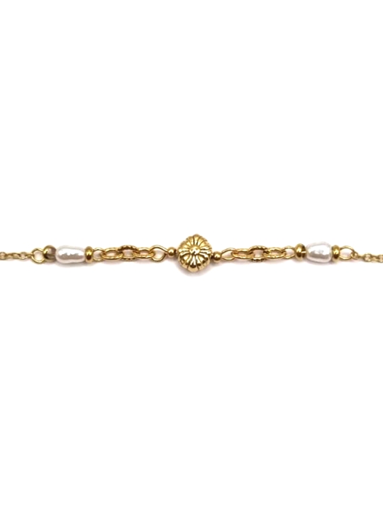 Bracelet Coquillage Doré et Perles Blanches – Acier Inoxydable