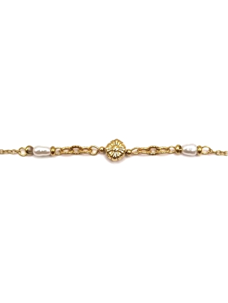 Bracelet Coquillage Doré et Perles Blanches – Acier Inoxydable