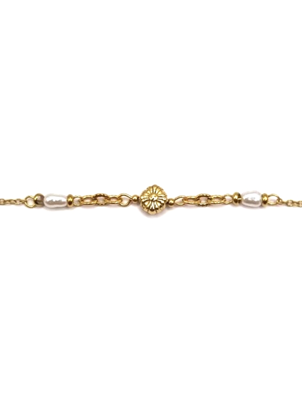 Bracelet Coquillage Doré et Perles Blanches – Acier Inoxydable