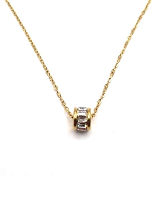 Collier Cercle Pavé en Acier Doré – Élégance Minimaliste