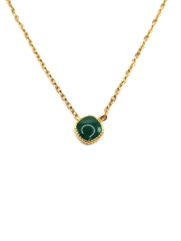 Collier Pendentif Vert Émeraude en Acier Doré – Charme Naturel