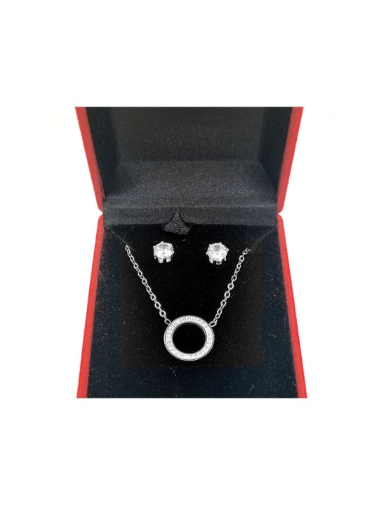 Parure en Acier Inoxydable Argenté avec Anneau Serti de Zircons et Clou Solitaire en Zircon – Élégance et Brillance Intemporelle