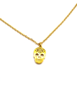 Collier Femme Tête de Mort Dorée – Style Rock Chic en Acier Inoxydable