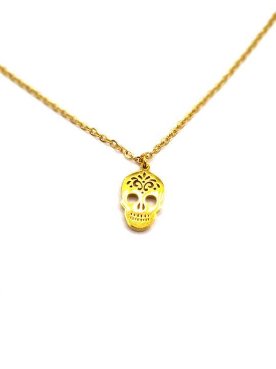 Collier Femme Tête de Mort Dorée – Style Rock Chic en Acier Inoxydable