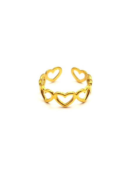 Bague Cœurs Dorés Ajustable en Acier Inoxydable