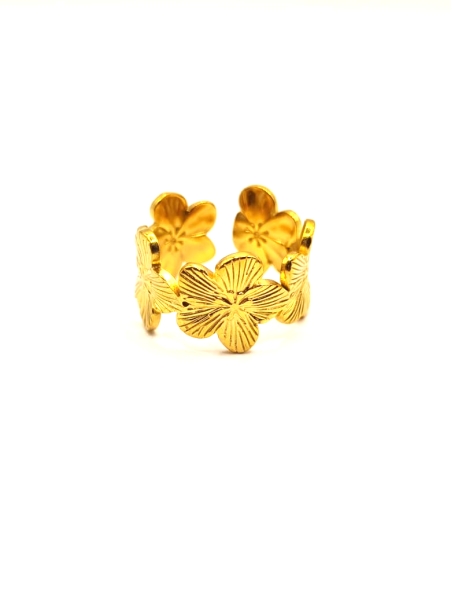 Bague Fleur Dorée Ajustable en Acier Inoxydable