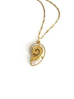 Collier Coquillage Doré Spirale Blanche en Acier Inoxydable