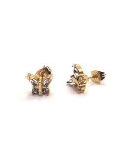 Boucles d’Oreilles Papillon Dorées à Strass en Acier Inoxydable
