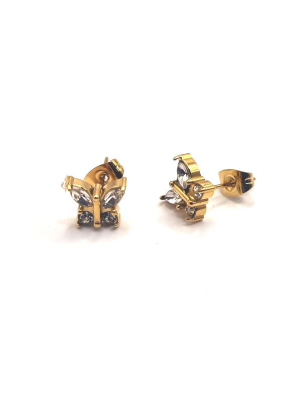 Boucles d’Oreilles Papillon Dorées à Strass en Acier Inoxydable