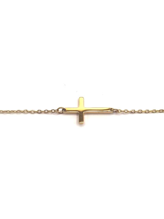 Bracelet Croix Dorée Minimaliste en Acier Inoxydable